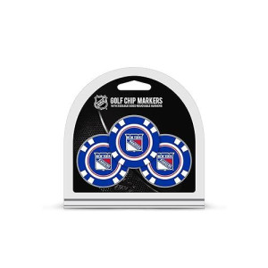 Team Golf Nhl New York Rangers 3 Pack Golf Chip Ball Markers, Poker Chip Size With Pop Out Smaller Double-Sided Enamel Markers