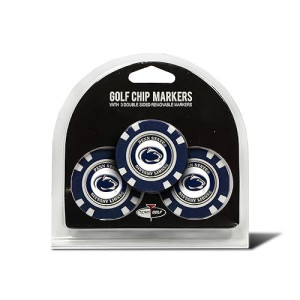 Team Golf Ncaa Penn State Nittany Lions 3 Pack Golf Chip Ball Markers, Poker Chip Size With Pop Out Smaller Double-Sided Enamel Markers