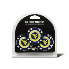 Team Golf Ncaa West Virginia Mountaineers 3 Pack Golf Chip Ball Markers, Poker Chip Size With Pop Out Smaller Double-Sided Enamel Markers