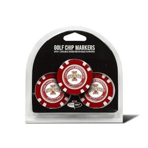 Team Golf Ncaa Iowa State Cyclones 3 Pack Golf Chip Ball Markers, Poker Chip Size With Pop Out Smaller Double-Sided Enamel Markers