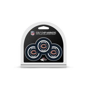 Team Golf Nfl Chicago Bears 3 Pack Golf Chip Ball Markers, Poker Chip Size With Pop Out Smaller Double-Sided Enamel Markers