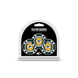 Team Golf Nfl Green Bay Packers 3 Pack Golf Chip Ball Markers, Poker Chip Size With Pop Out Smaller Double-Sided Enamel Markers