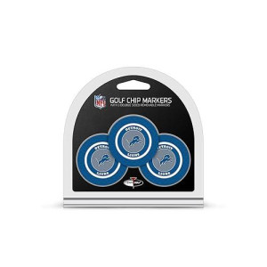 Team Golf Nfl Detroit Lions 3 Pack Golf Chip Ball Markers, Poker Chip Size With Pop Out Smaller Double-Sided Enamel Markers