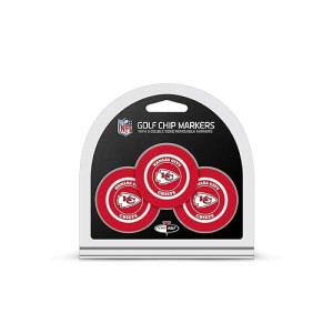 Team Golf Nfl Kansas City Chiefs 3 Pack Golf Chip Ball Markers, Poker Chip Size With Pop Out Smaller Double-Sided Enamel Markers