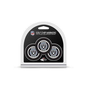 Team Golf Nfl Las Vegas Raiders 3 Pack Golf Chip Ball Markers, Poker Chip Size With Pop Out Smaller Double-Sided Enamel Markers