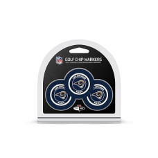 Team Golf Nfl Los Angeles Rams 3 Pack Golf Chip Ball Markers, Poker Chip Size With Pop Out Smaller Double-Sided Enamel Markers