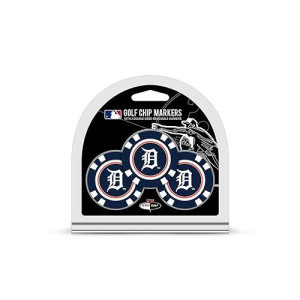 Team Golf Mlb Detroit Tigers 3 Pack Golf Chip Ball Markers, Poker Chip Size With Pop Out Smaller Double-Sided Enamel Markers