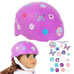Purple Bike Helmet For 18" Dolls - Includes Doll Bicycle Helmet W Decorative Decal Stickers Accessory