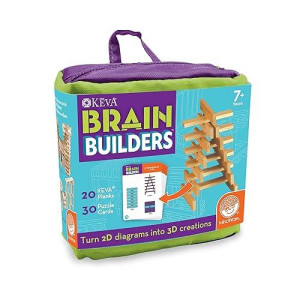 Mindware Keva Brainbuilders - 3D Brain Building Stem Challenges For Boys & Girls - Try To Build The Image - Practice Spatial Thinking - 20 Planks & 30 Puzzles