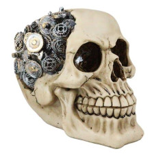 Ebros Steampunk Cyborg Protruding Gearwork Human Skull Statue Sci Fi Clockwork Gear Design Skeleton Cranium Figurine