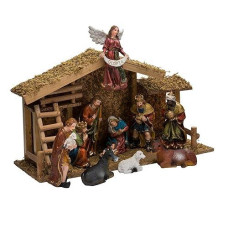 Kurt Adler 12-Piece Wooden Stable Nativity Set, Brown