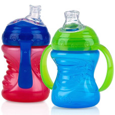 Nuby Plastic 2-Pack No-Spill Super Spout grip N Sip cup, Red and Blue