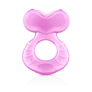 Nuby Silicone Teethe-eez Teether with Bristles, Includes Hygienic case, Pink