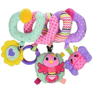 Infantino Stretch & Spiral Activity Toy - Textured Play Activity Toy For Sensory Exploration And Engagement, Ages 0 And Up, Pink Farm, 1 Count (Pack Of 1)