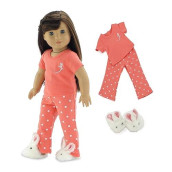 Emily Rose 18 Inch Doll Coral Polka Dot Pajamas PJs Gift Set, with 18" Doll Bunny Slippers! | Gift Boxed! | Compatible with 18-in American Girl and Similar Dolls