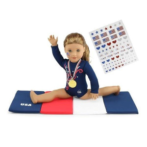 Emily Rose 18 Inch Doll Gymnastics Clothes Clothing And Accessories Set - Includes Leotard, Tumbling Mat, Gold Medal And Patriotic Face Stickers! L Fits Most 18�-19" Dolls