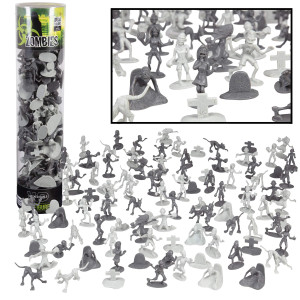 Zombie Action Figures - Big Bucket Of 100 Zombies With 14 Unique Sculpts - Zombies, Pets, Graves, And Humans For Playtime, Decoration And Halloween Trick Or Treating Gifts And Parties