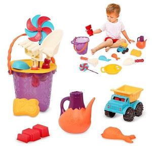 B. Toys - B. Ready Beach Bag -Water Play- Beach Tote With Mesh Panel And 11 Funky Sand Toys - 18 M+, Purple Bucket