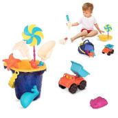 B. Toys- Sands Ahoy Medium Bucket- Water & Sand Play- 9 Unique Sand & Water Toys- Beach Playset- Bucket, Shovel, Truck, Molds - 18 Months +