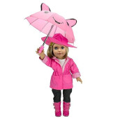Dress Along Dolly 6Pc Rainy Day 18" Doll Outfit- American Clothes & Accessories Set Includes Raincoat, Umbrella, Boots, Hat, Pants & Shirt- Perfect Girl Gift Set For Less