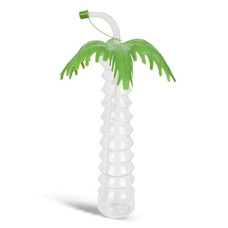 Home Connection 12" Tropical Palm Tree Drinking Cup W/Lid &Flexistraw Party Fun Water Bottle