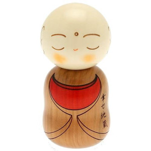 Usaburo Japanese Kokeshi Doll, Brown Ojizo