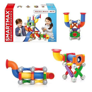 Smartmax Mega Ball Run Stem Magnetic Discovery Building And Ball Run Set Featuring Safe, Extra-Strong, Oversized Building Pieces For Ages 3+
