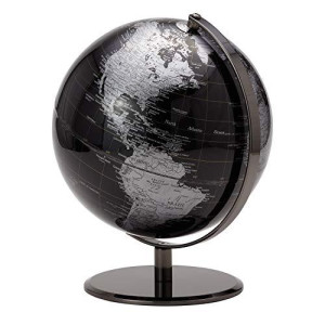 Latitude World Globe By Torre & Tagus | Black Globe | Globes Of The World With Stand | World Globes For Adults | Globe With Chrome Metal Base Stand For Home Office & Living Room Mantle | Black, 9.5�