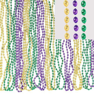 Amscan Green, Gold & Purple High Quality Metallic Bead Necklace Party Supply, Multicolor, 30", 24Ct