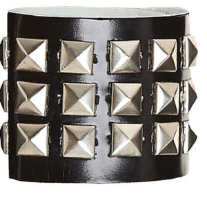 Bold Black Leather Stud Wristband - 5" X 4.75" (Pack Of 1) - Perfect For Punk Rock And Goth Style