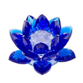 Amlong Crystal 3 Inch Sapphire Blue Crystal Lotus Flower Feng Shui Home Decor With Gift Box