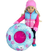 Sophia'S Winter Doll Vest, Pink Fleece Hat, Mittens, And Polar Bear Snowflake Inner Tube 4 Piece Winter Set For 18 Dolls, Pink/Blue