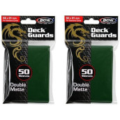 Bcw 100Ct Deck Guard Green Matte Finish For Stardard Size Collectable Cards - Deck Protector Sleeves [2-Pack Bundle]
