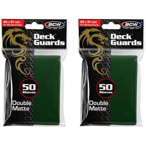 Bcw 100Ct Deck Guard Green Matte Finish For Stardard Size Collectable Cards - Deck Protector Sleeves [2-Pack Bundle]