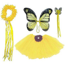 Girls Yellow Butterfly Monarch Dress Up Costume Age 3-7