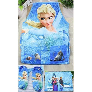 Cjb Frozen Elsa Anna 5-14T Kids Waterproof Apron Sleeves Set Elsa Blue (Us Seller)