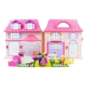Boley American Doll House - 21 Pc Kids & Toddler Toy House Playset With Small Furniture & Dolls