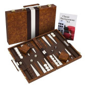 Get The Games Out Backgammon Set For Travel - Small Classic Board Game Case With Strategy Guide & 15 Game Pieces (Brown)