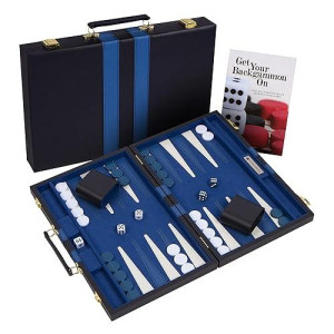 Get The Games Out Top Backgammon Set - Small Travel Size Classic Board Game Case - Best Strategy & Tip Guide (Blue, Small)