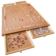 Bits And Pieces - 1500 Piece Puzzle Board With Drawers - Jumbo Wooden Puzzle Plateau - Portable Puzzle Table 26"X 34" - Tabletop Deluxe Jigsaw Puzzle Organizer And Puzzle Storage System - Gift For Mom