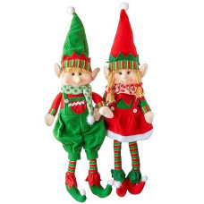 Elf Plush Christmas Stuffed Dolls, Set Of 2 - 18" Boy And Girl Elves Holiday Cute Plush Shelf Toys - Fun Kids Buddy Figurine Decorations, Christmas Winter Holiday Party Festive Decor And Gift Exchange