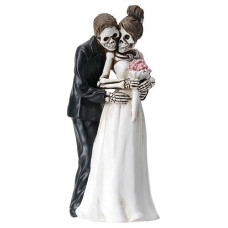 6.25 Inch Skeleton Couple With Wedding Bouquet - Posing Figurine