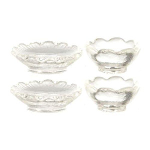 Dollhouse Miniature 1:12 Scale 2 Clear Bowls And 2 Plates Set #G8223