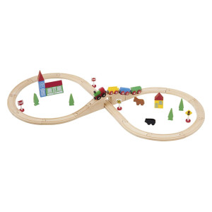 Maxim Enterprise, Inc. Wooden Train Track Set, 37 Pieces Figure 8 Train Track With Wooden Engine And Magnet Connect Cars, Expansion Railway Track Compatible With Thomas & Friends And All Major Brands