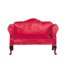 Dollhouse Miniature 1:12 Scale Mahogany And Red Queen Anne Loveseat #T3197
