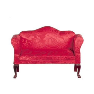Dollhouse Miniature 1:12 Scale Mahogany And Red Queen Anne Loveseat #T3197