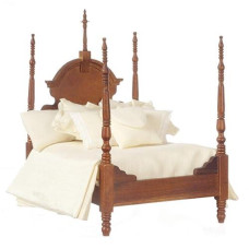 Dollhouse Miniature 1:12 Scale Walnut 4-Poster Bed #T6381