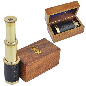 Medieval Replicas Handheld Brass Pirate Navigation Telescope With Wooden Box - (6")