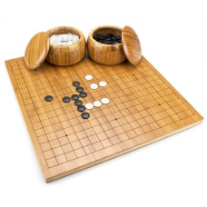 Brybelly Go Set All Natural Bamboo Wood Go Board | Bowls And 361 Bakelite Stones | 2-Player - Classic Chinese Strategy Board Game | Measures 19 X 19In Top Side Or 13 X 13In Under Side Beginner'S Board