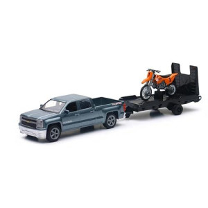 New Ray Toys 1:43 Scale Chevrolet Silverado Pick Up W/Bike Or Atv - Assorted Style And Colors